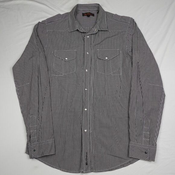 Ben Sherman Pearl Snap Shirt Men L Grey Color Plaid Long Sleeve Pockets Front - Picture 1 of 11
